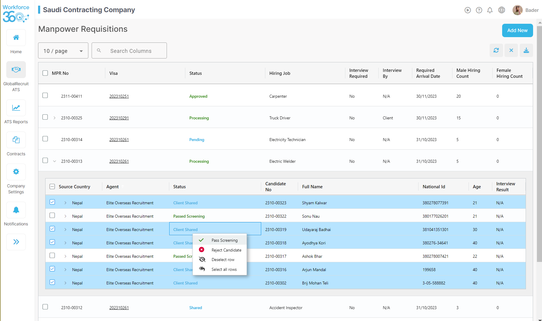 Candidate Bulk Processing